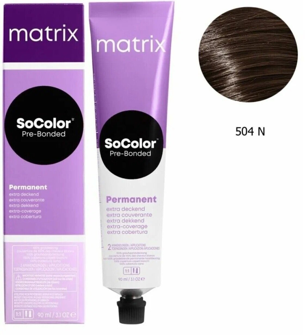 Matrix Краска для волос без аммиака SoColor Pre-Bonded 504N Шатен 90 мл.