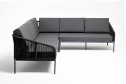 "Канны" диван модульный плетеный из роупа, каркас алюминий темно-серый (RAL7024) муар, роуп темно-серый круглый, ткань темно-серая 027