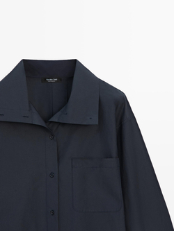 Massimo Dutti Куртка-рубашка из смесового хлопка с карманом, глубинно-синий