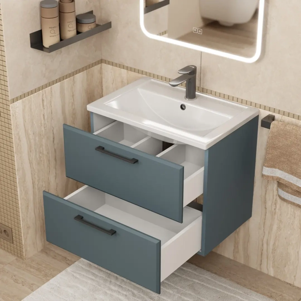 Тумба с раковиной для ванной Uperwood Foster New 60 см, подвесная, серый графит