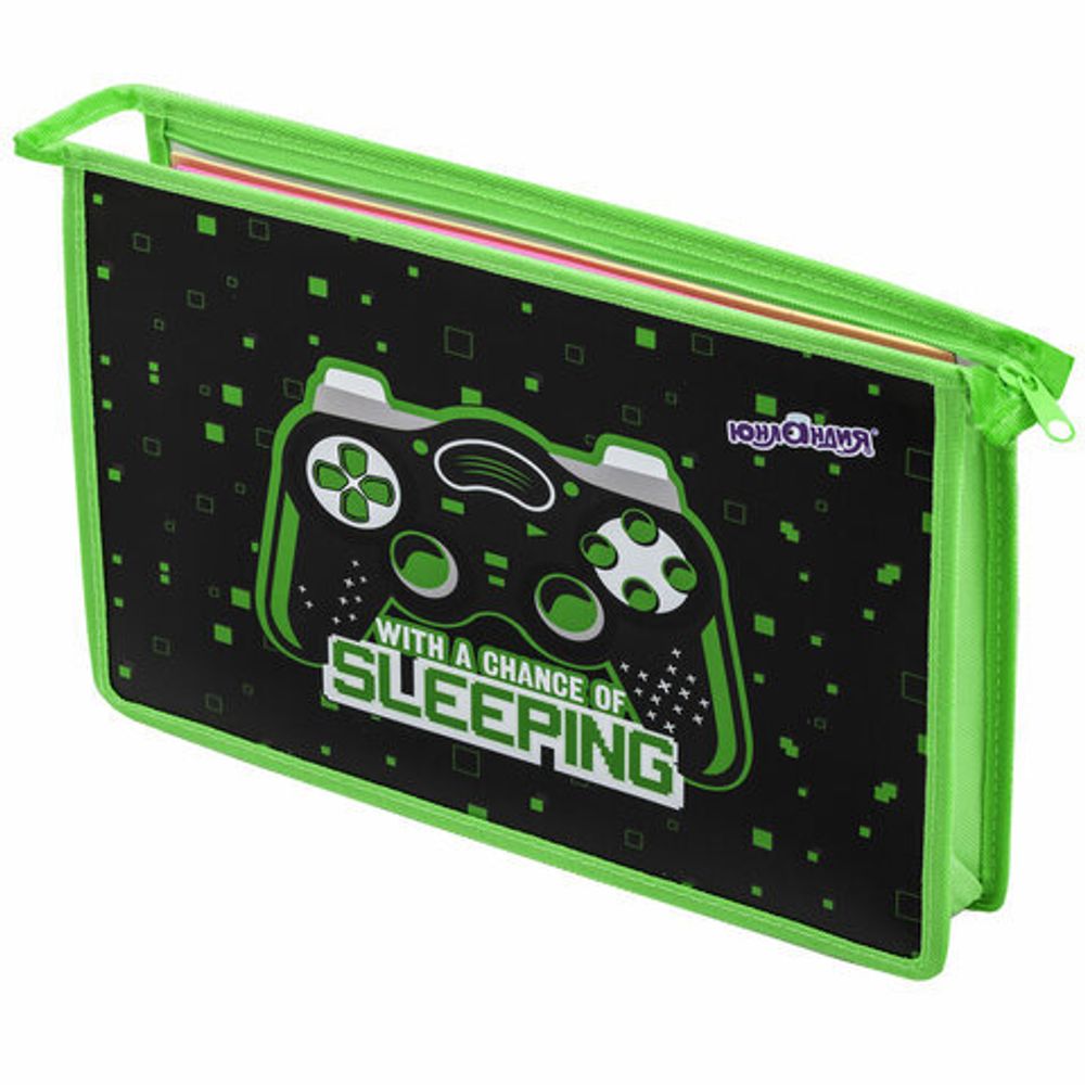 Папка для тетрадей ЮНЛАНДИЯ А4, 1 отделение, пластик, на молнии, "Gaming", 272142