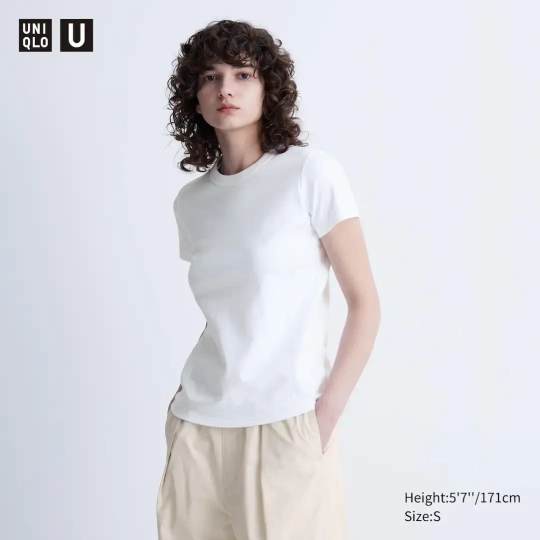 UNIQLO ФУТБОЛКА С КРУГЛЫМ ВЫРЕЗОМ, БЕЛЫЙ