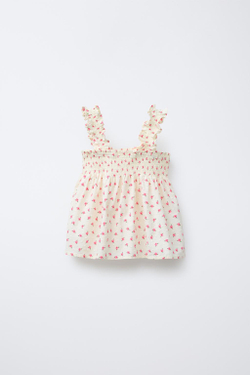 ZARA ТОП С ВЫШИВКОЙ ПЛЮМЕТИ И ЦВЕТОЧНЫМ ПРИНТОМ, РОЗОВЫЙ/БЕЛЫЙ