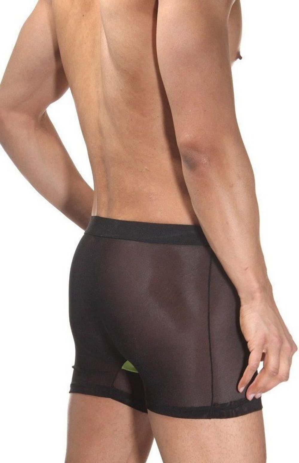 Мужские полупрозрачные трусы-боксеры с неоновой вставкой (Размер: S-M) (Цвет: черный)