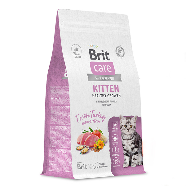 Сухой корм Brit Care Cat Kitten Healthy Growth с индейкой для котят 1,5кг беременных,кормящих кошек