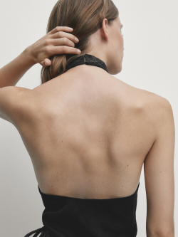 Massimo Dutti Топ с горловиной халтер и сборками, черный