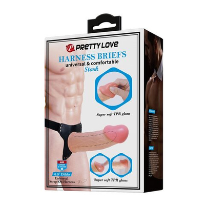 Телесный полый мужской страпон Stark - 17,5 см. (Цвет: телесный с черным)