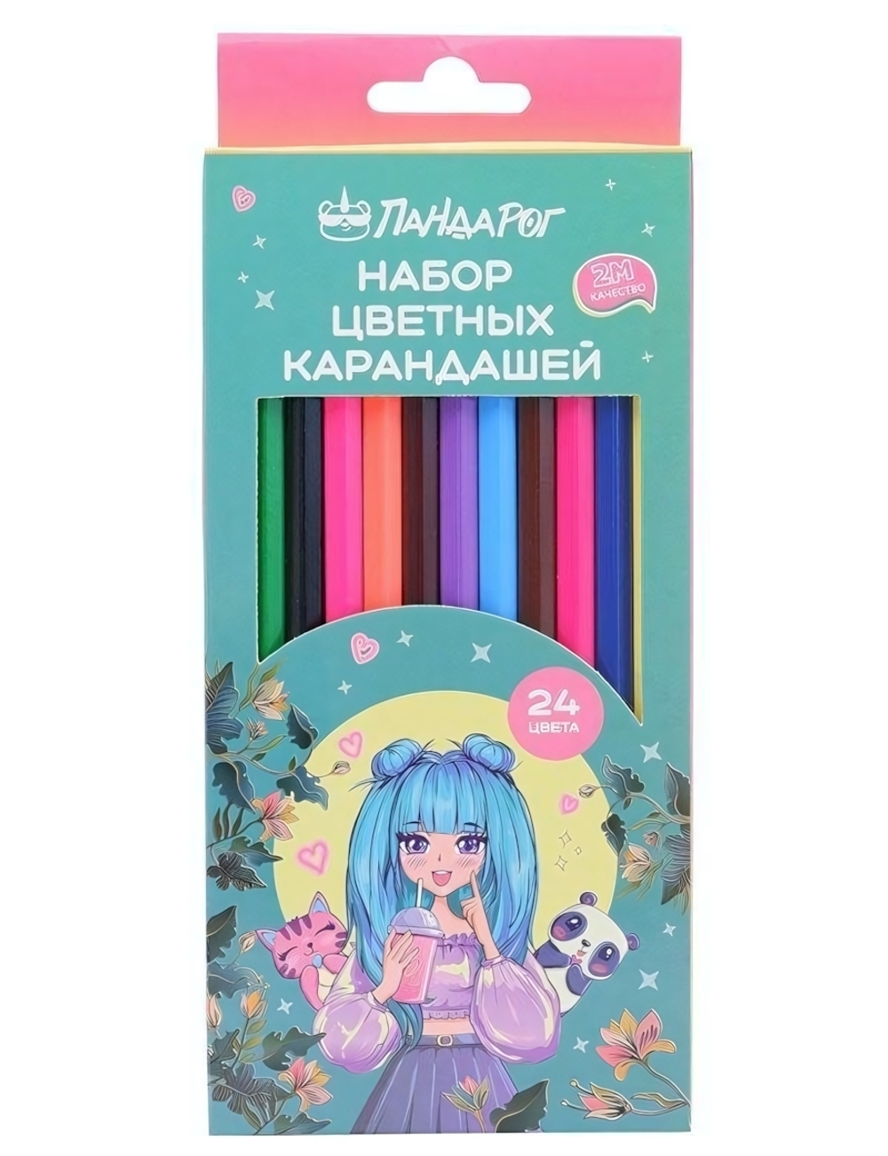 Карандаши цветные ПандаРог "Аниме" 24 цвета, деревянные, шестигранные (ПандаРог)
