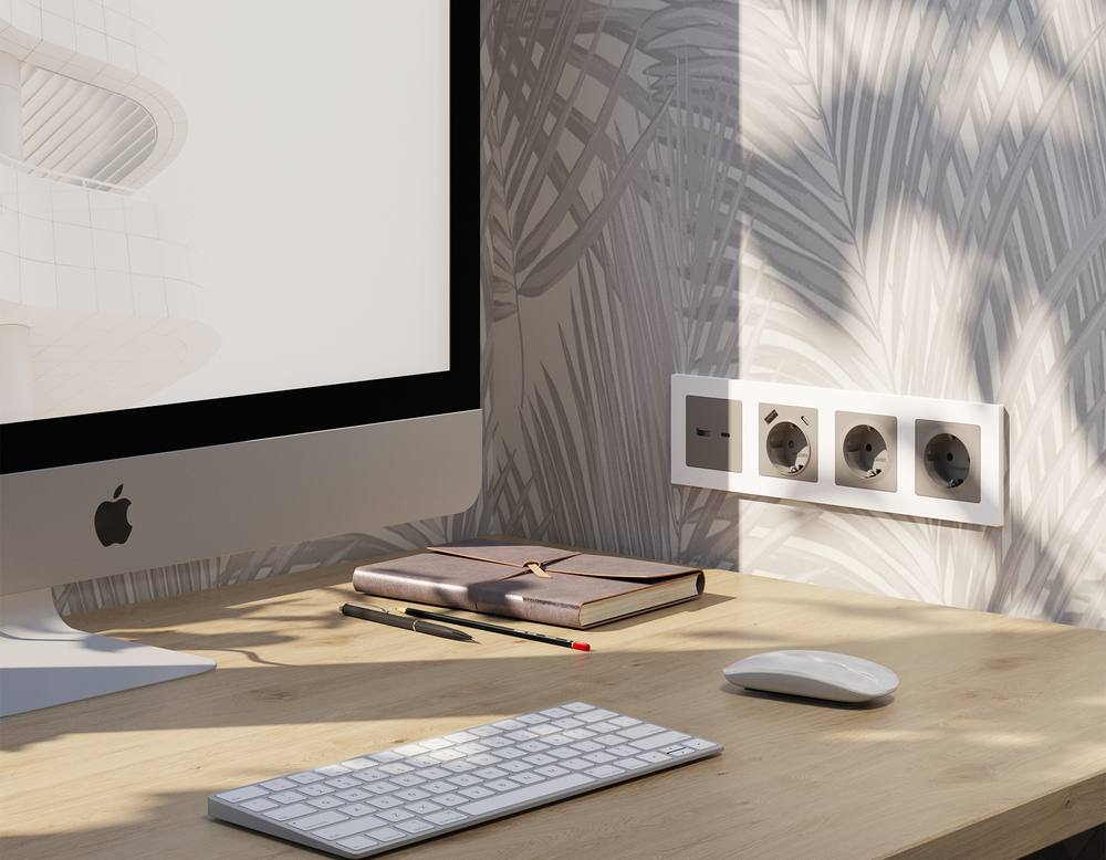 MA370010 Комплект механизма электрической розетки ALFA Серо-бежевый матовый 2USB A+C 20W (быстрая зарядка) с/з QUANT (AP3700, VM160)