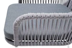 "Лион" стул плетеный из роупа, каркас из стали белый муар, роуп светло-серый круглый, ткань светло-серая