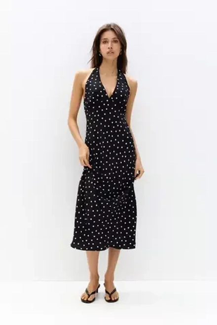 PULL&BEAR Платье миди в горошек, черный