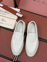 Светло-бежевые лоферы Loro Piana Summer Walk с плетением по периметру