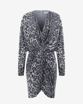 Платье миди из пайеток с леопардовым принтом