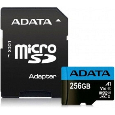 Карта памяти Micro SecureDigital 256Gb A-Data AUSDX256GUICL10A1-RA1 (MicroSDXC Class 10 UHS-I, SD adapter)