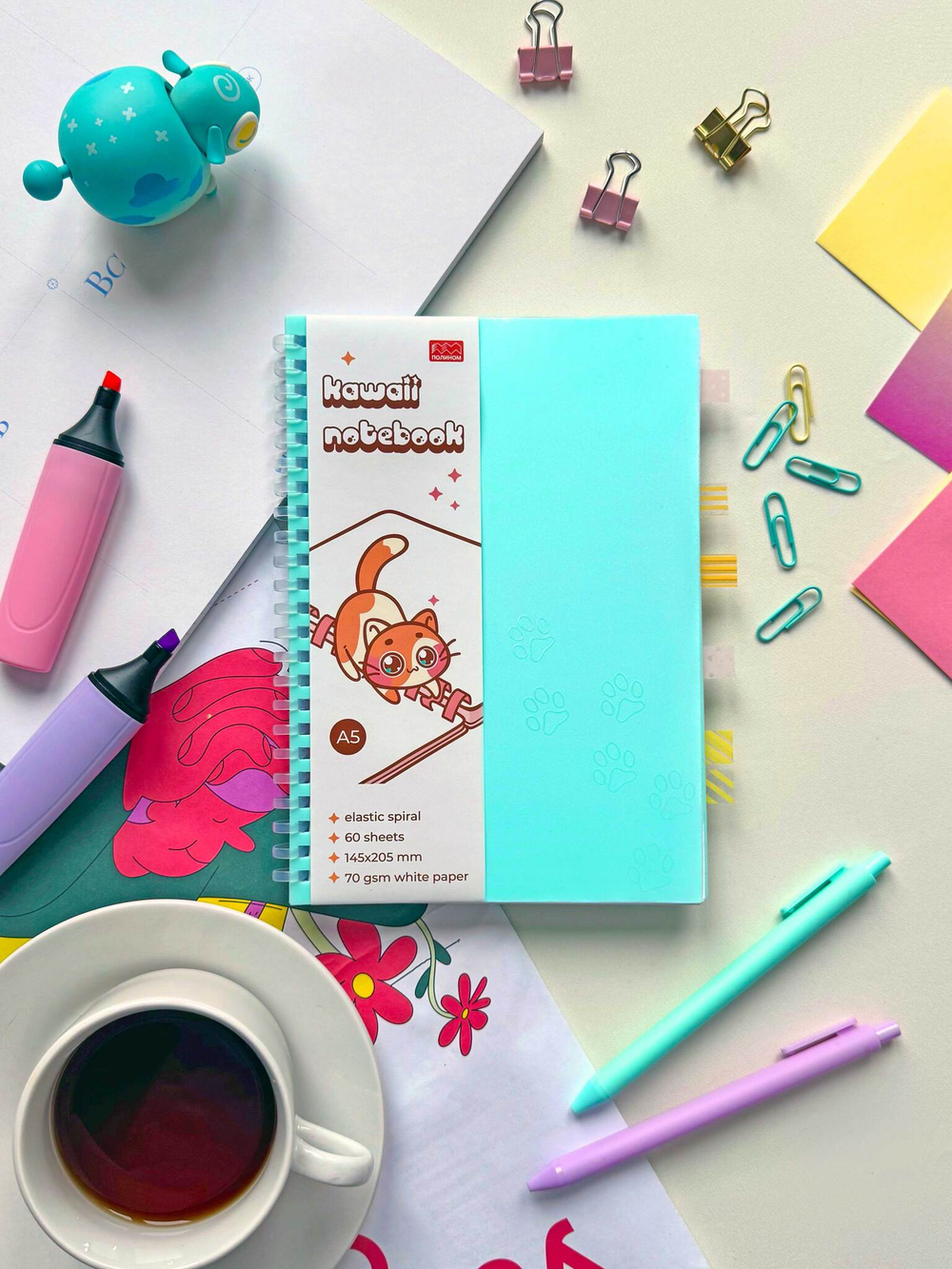 Тетрадь "Kawaii notebook" на эластичном гребне, A5, 60 л, голубой