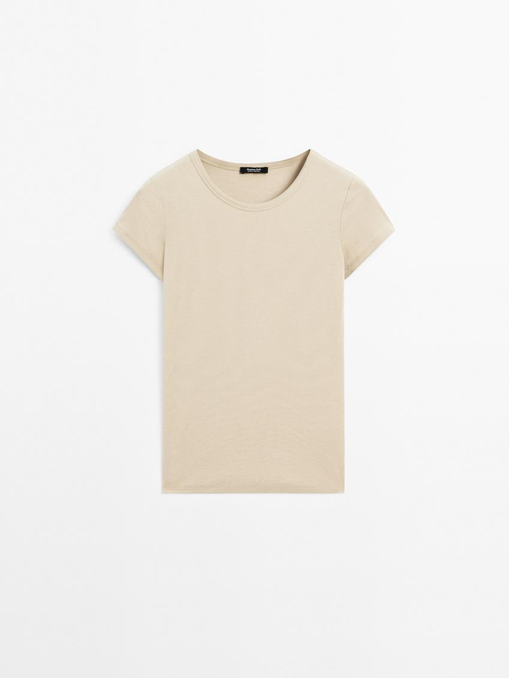 Massimo Dutti Футболка из смесового хлопка, светло-зеленый