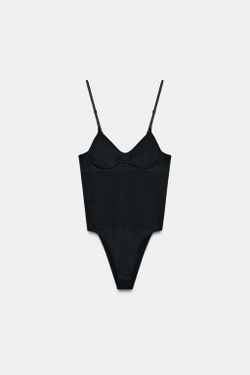 ZARA БЕСШОВНОЕ БОДИ НА БРЕТЕЛЯХ, ЧЕРНЫЙ