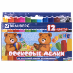 Восковые мелки утолщенные BRAUBERG набор 12 цветов на масляной основе яркие цвета (8 штук в упаковке)