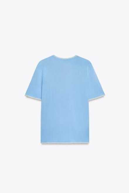 ZARA ТРИКОТАЖНЫЙ ТОП С ОКАНТОВКОЙ, ГОЛУБОЙ