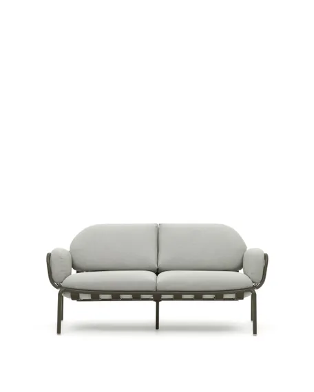 Уличный диван Joncols из серой ткани и зеленым алюминиевым каркасом 164 см