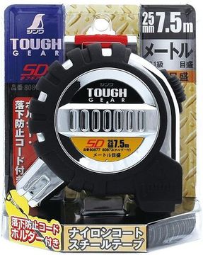Рулетка измерительная, Shinwa Tough Gear SD, 7.5м, 25мм, со спиральным шнурком и подвесом