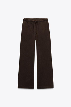 ZARA БРЮКИ ПРЯМОГО КРОЯ ИЗ МЯГКОЙ ТКАНИ, ШОКОЛАДНЫЙ