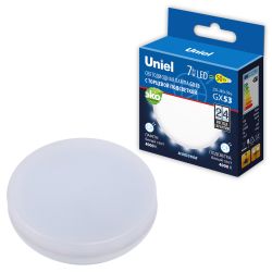 LED-GX53-7W-4000K+4000K-GX53-FR PLB02WH Лампа светодиодная. матовая. Белый свет 4000K. Торцевая подсветка. Белый свет 4000K. Картон. ТМ Uniel.
