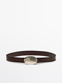 Massimo Dutti Ремень из кожи наппа с металлической пряжкой, коричневый