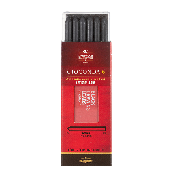 Стержни для цанговых карандашей матовые GIOCONDA SILKY BLACK 4345, D=5,6мм / L=120мм, В, 6шт