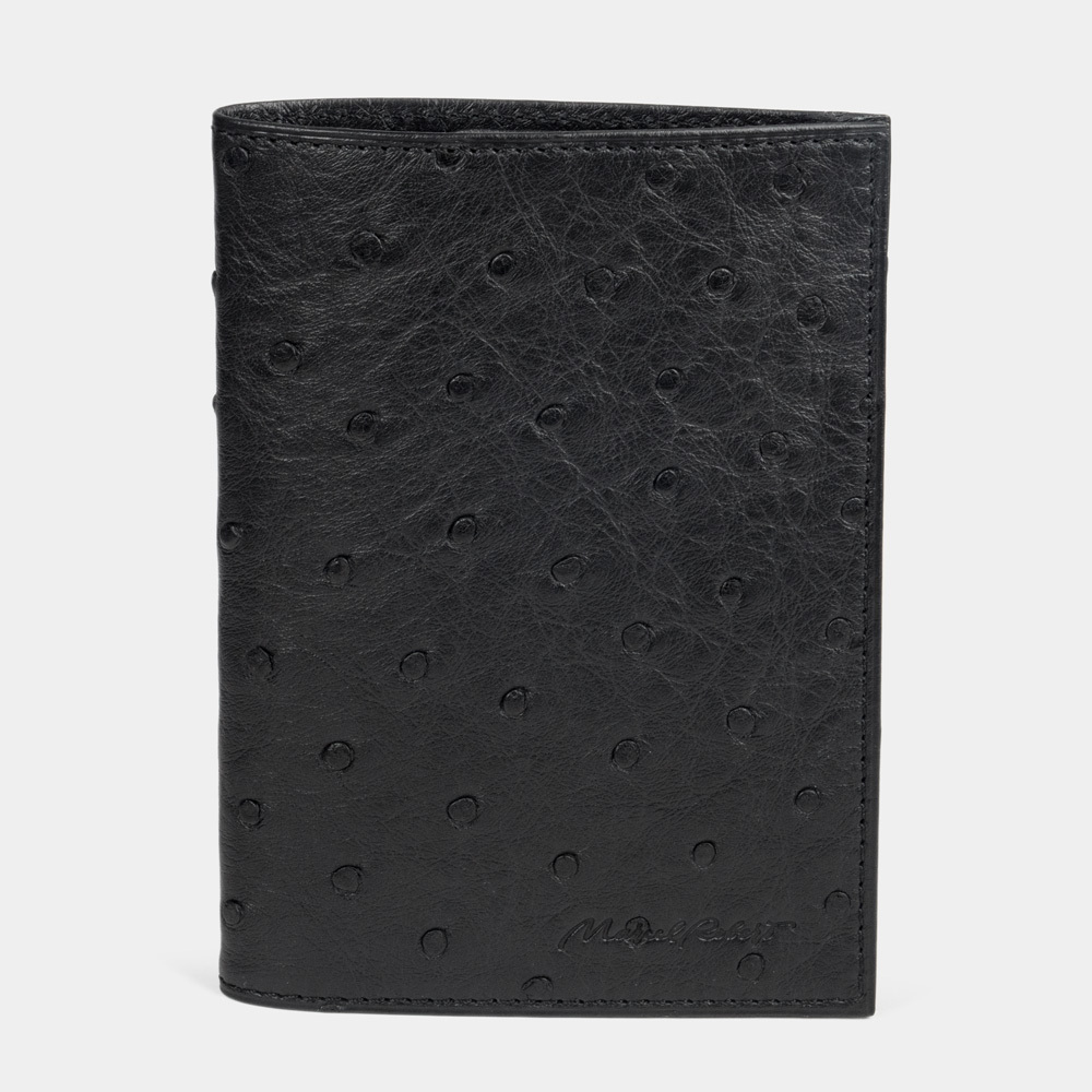 Обложка для паспорта и автодокументов Moscou Easy из натуральной кожи страуса, черного цвета