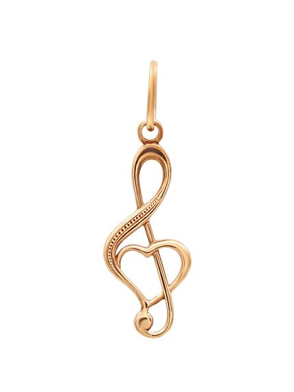 Фото кулона Скрипичный ключ из серебра с позолотой, вид анфас на белом фоне.