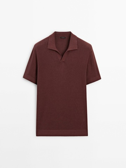 Massimo Dutti Трикотажное поло с короткими рукавами, гранатовый