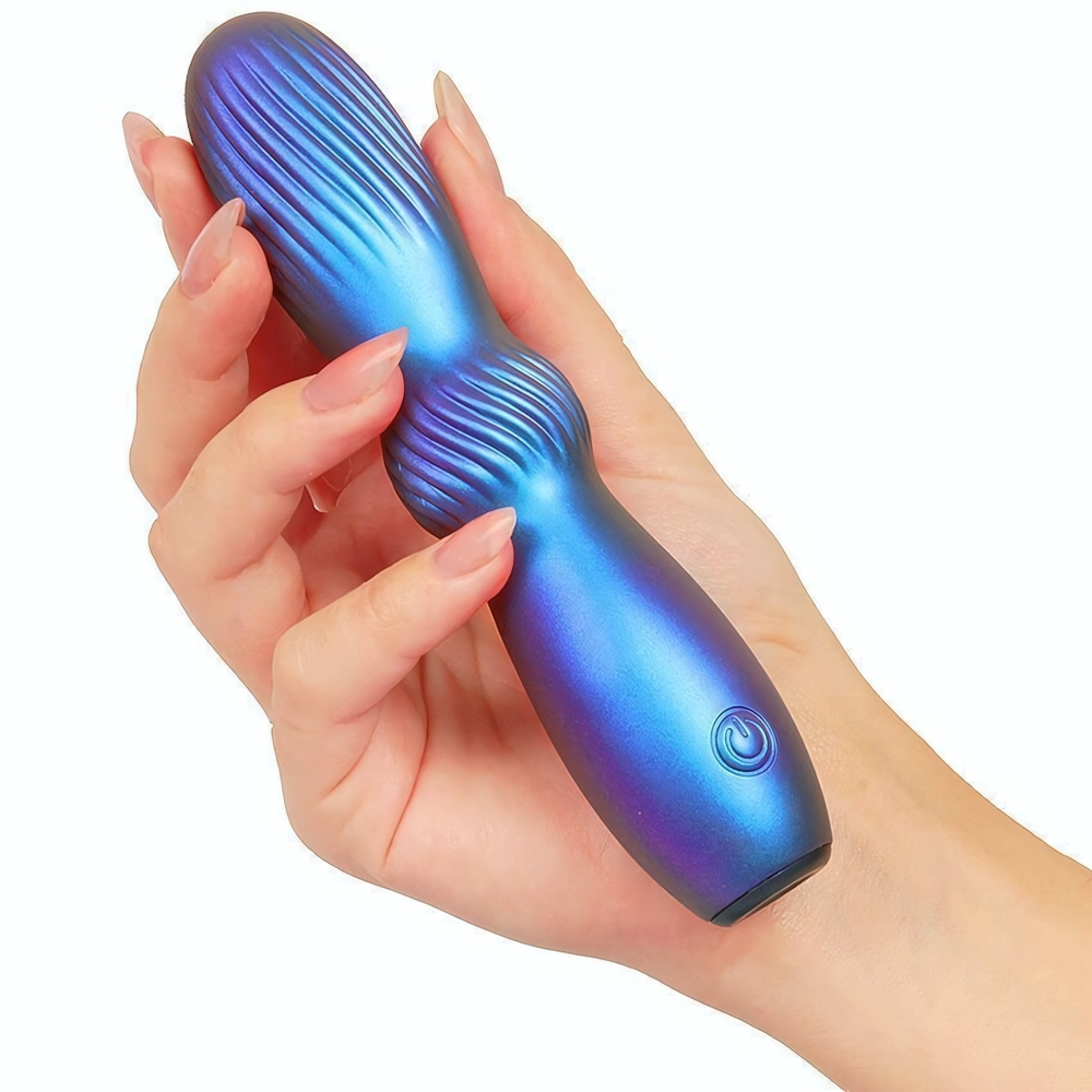 Синий фигурный вибромассажер со спиралевидным рельефом - 15 см. (Цвет: синий)