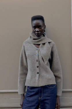 ZARА КАРДИГАН С ШАРФОМ, СЕРО-КОРИЧНЕВЫЙ