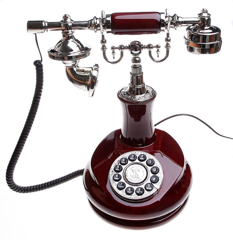 Телефон ретро, красное дерево, металл серебристый 27x17x29 см.