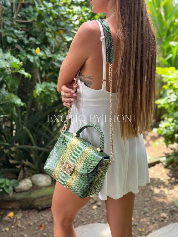 Сумка из кожи питона мульти зеленая BG-487