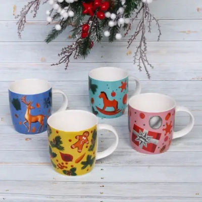 Кружка керамическая 400мл «Новогодние игрушки» микс