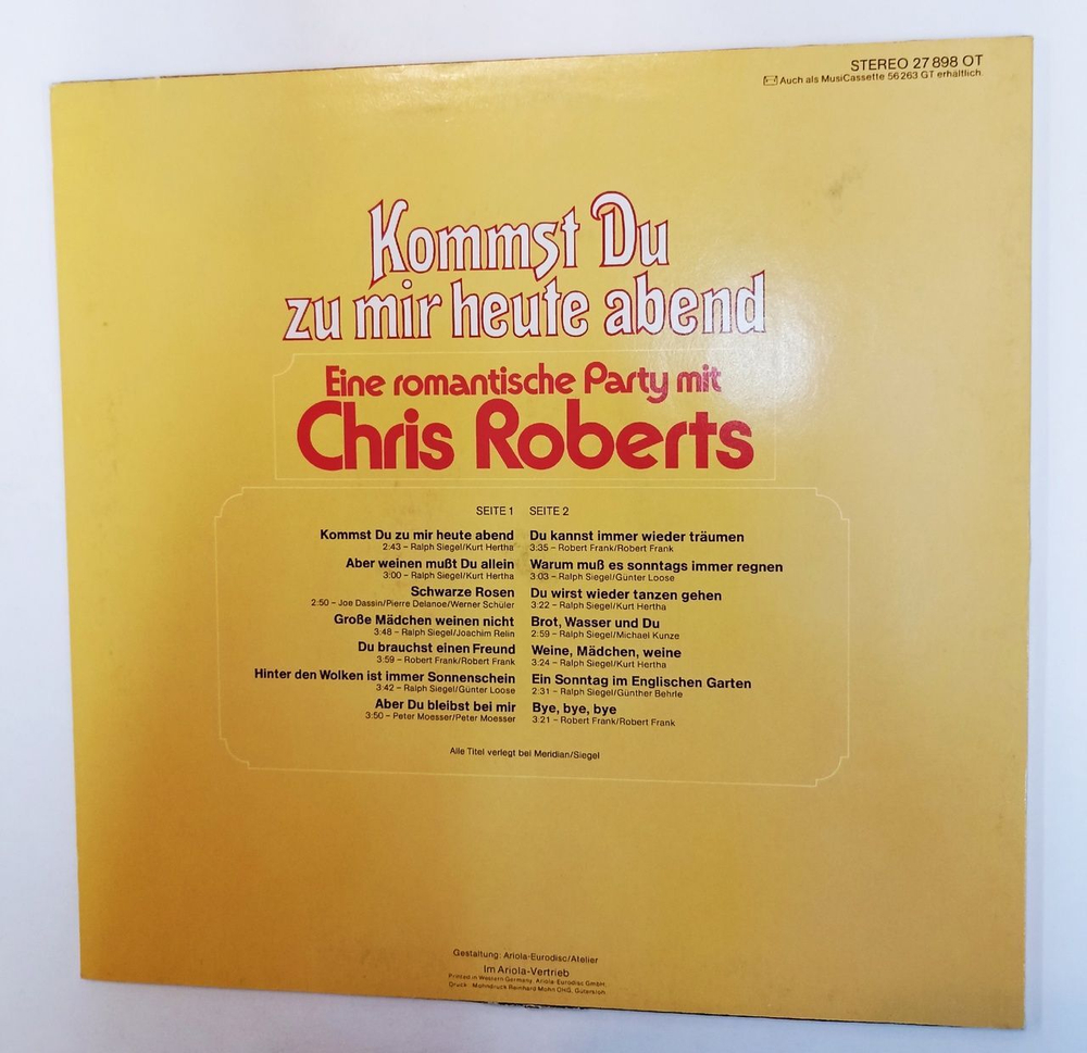 Винтажная виниловая пластинка LP Chris Roberts Kommst Du Zu Mir Heute Abend (Австария 1976)