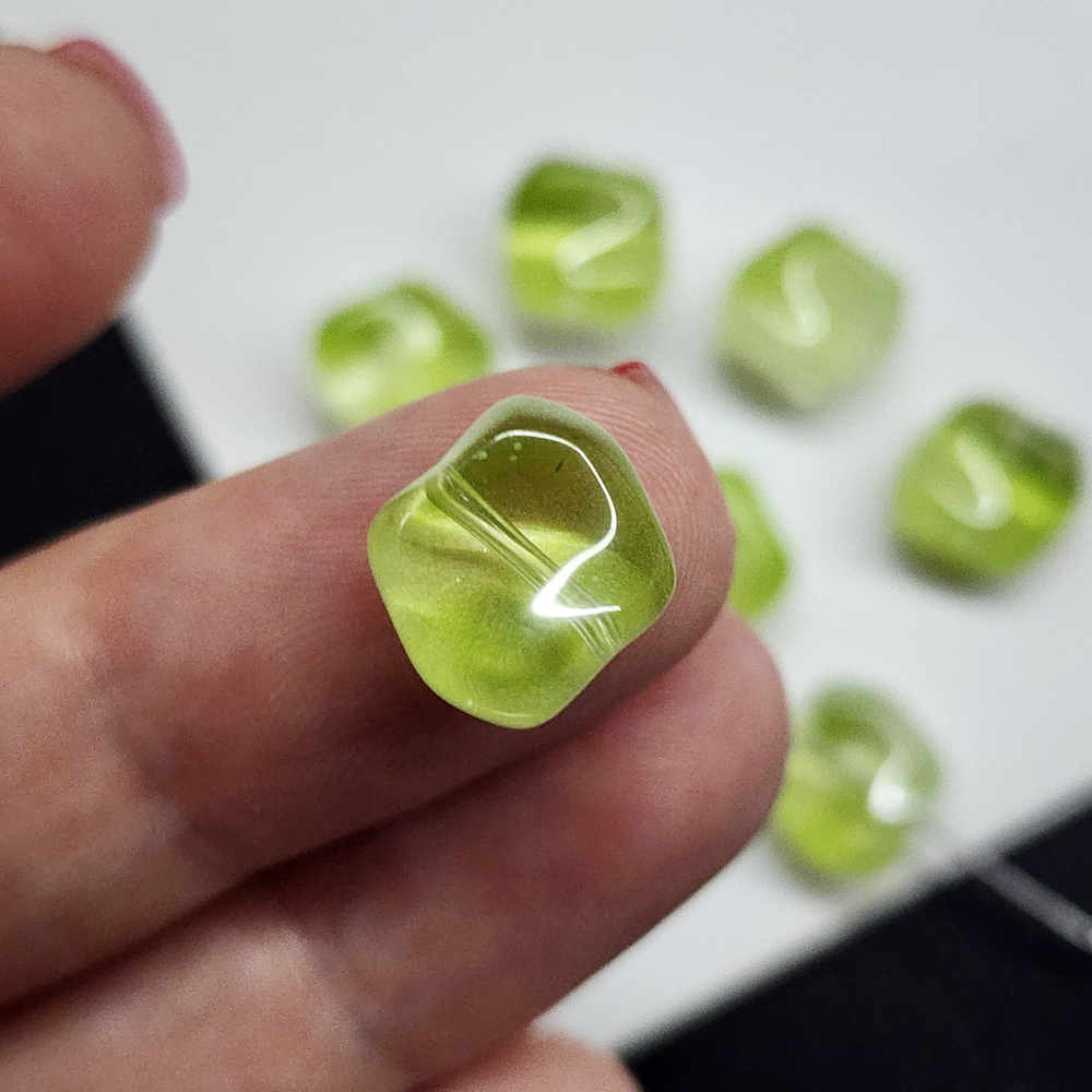 Бусина квадрат, волна, стеклянные, зелёные, салатовые, 10мм, штучно