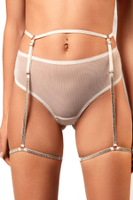 Трусики-танга с украшенным кристаллами поясом (Размер: M) (Цвет: черный)