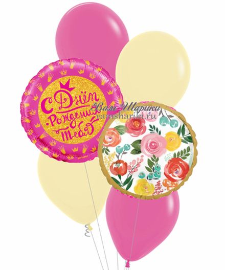 Фонтан шаров на ДР "Цветы для Принцессы"