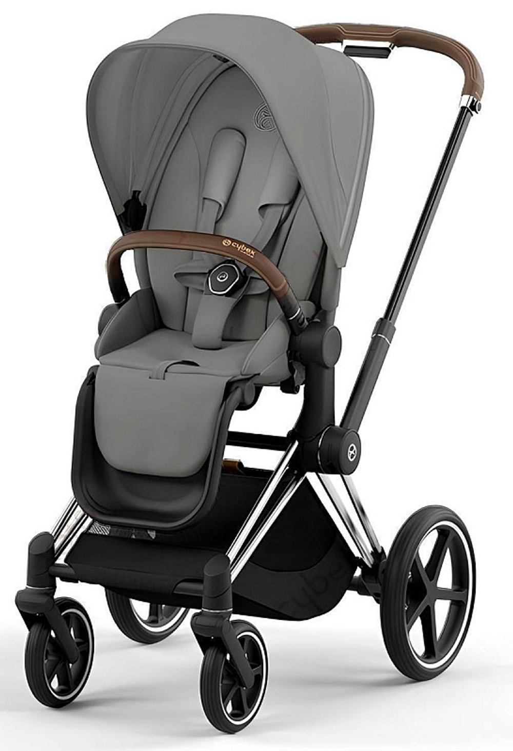 Коляска 3 в 1 Cybex Priam IV Chrome Brown complete и автокресло Cloud T i-Size Peach Pink Plus Mirage Grey
