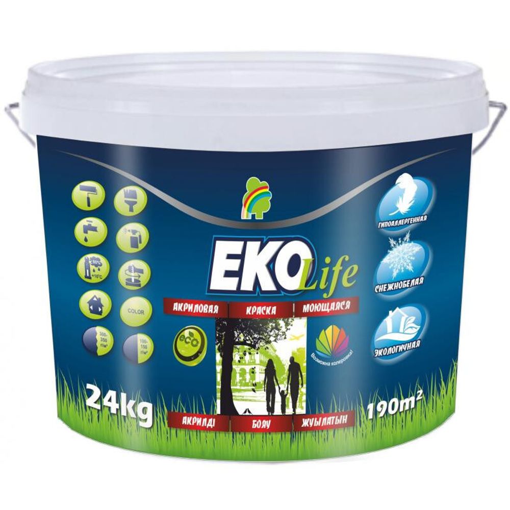 КРАСКА EKO LIFE МОЮЩАЯСЯ ГИПОАЛЕРГЕННАЯ АКРИЛОВАЯ 24КГ