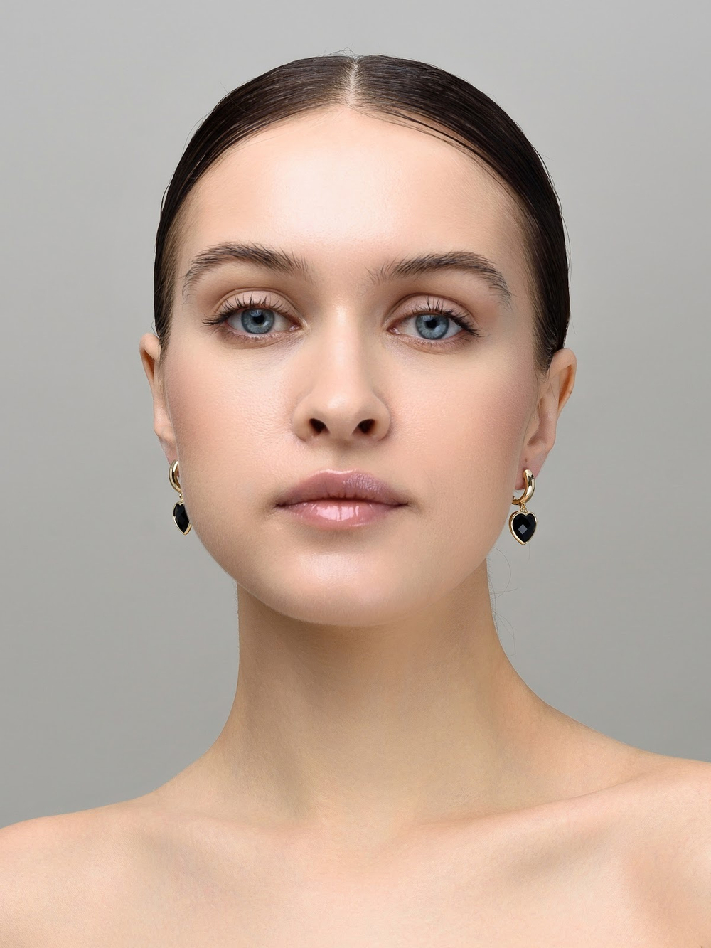 Серьги "Amour" gold с черным агатом