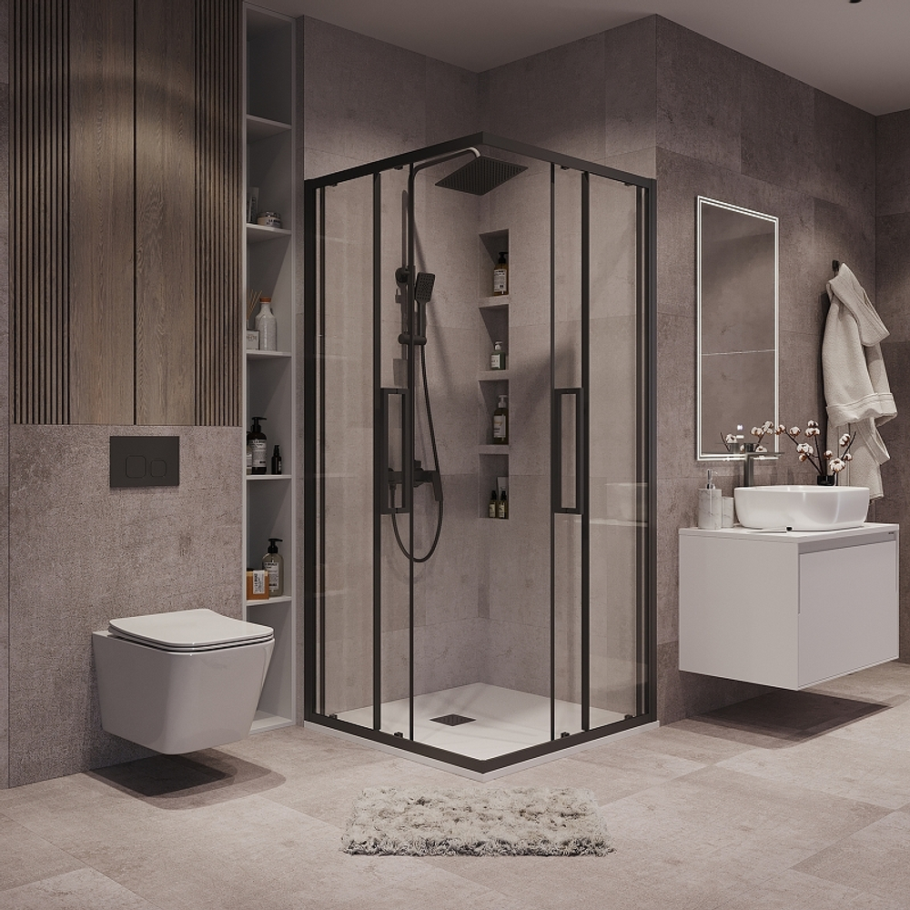 Душевой уголок Grossman Cosmo 100х100 300.K33.02.1010.21.00 профиль Черный матовый стекло прозрачное