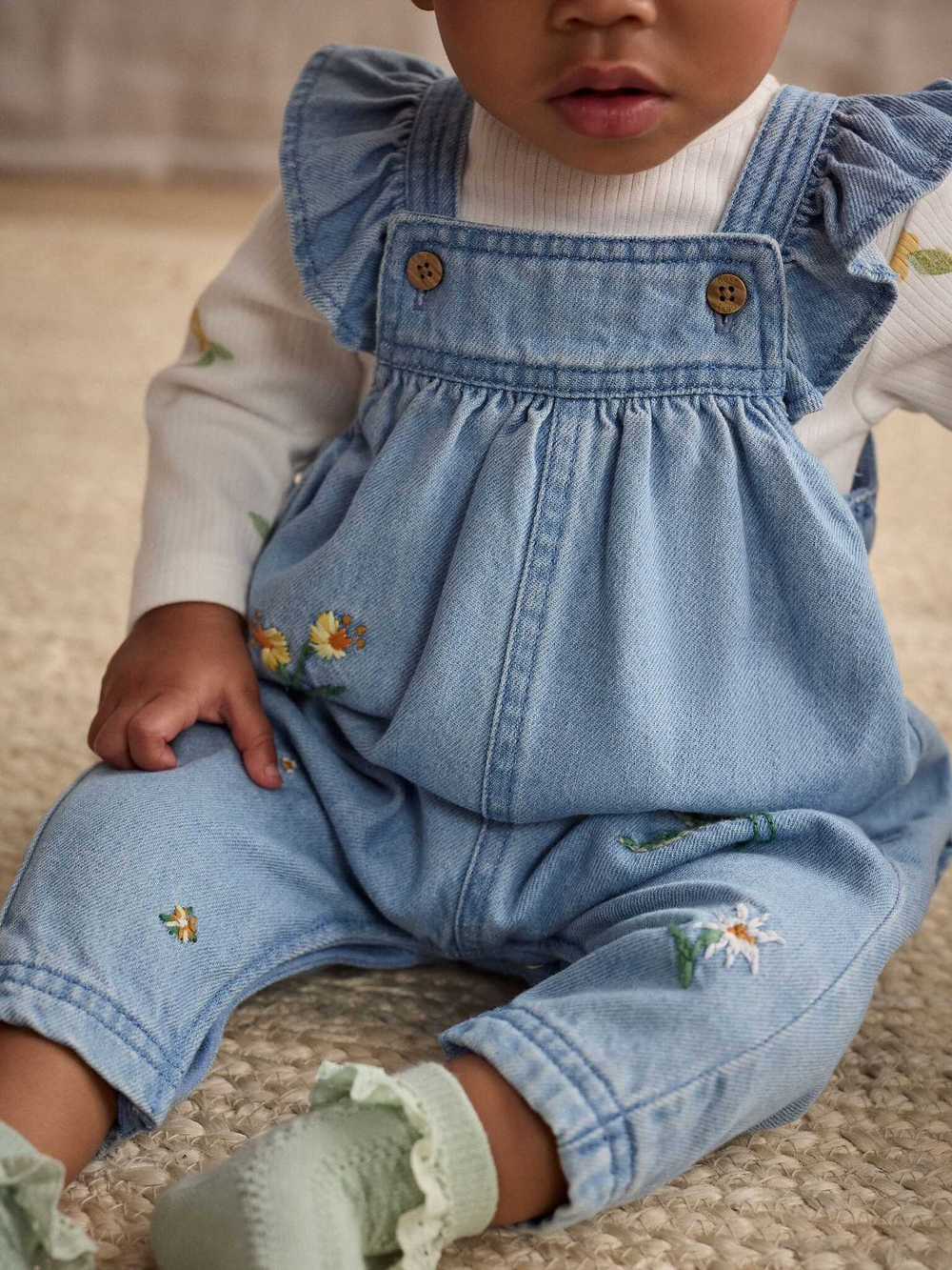 Боди с длинным рукавом и комбинезон в комлекте для малышей Next E65-358, Молочный, Синий