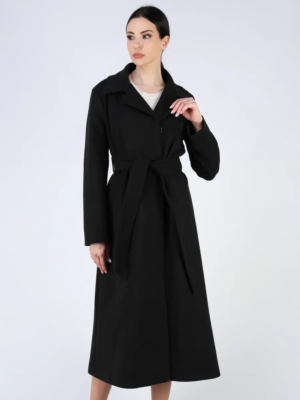 Пальто демисезонное длинное с поясом