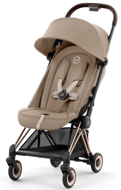 Коляска Cybex Coya Rosegold Frame Cloud G i-Size Fog Grey 2 в 1 Cozy Beige с дождевиком и бампером