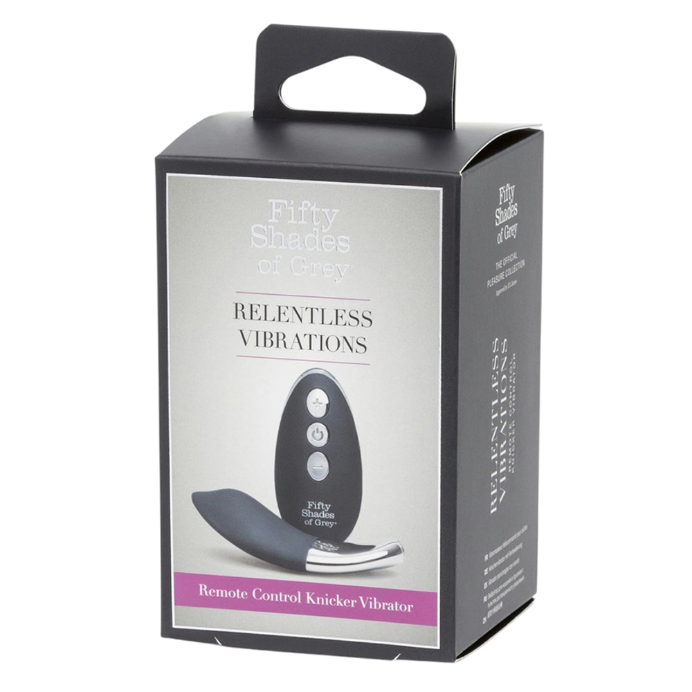 Чёрный вибромассажёр в трусики 8,9см с пультом ДУ Fifty Shades of Grey Relentless Vibrations Remote Panty Vibrator