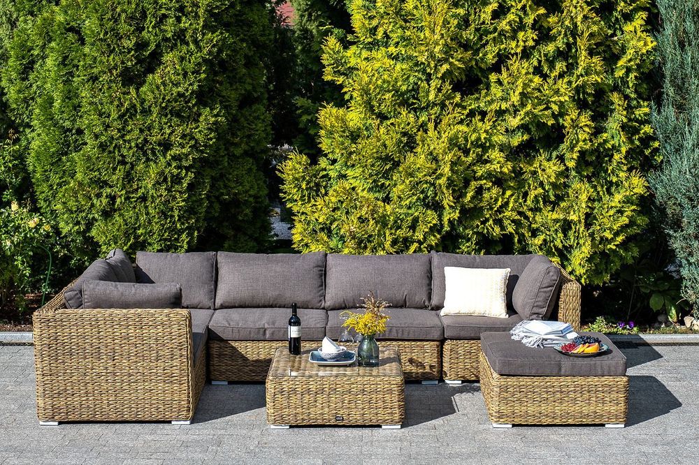 "Лунго" трансформирующийся диван из искусственного ротанга (гиацинт), цвет соломенный